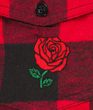 Oversize Rose Embroidered Unisex Premium Yarn-Dyed Long Sleeve Flannel Shirt - - Riot Society