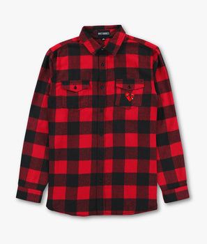 Broken Heart Tears Embroidered Mens Premium Yarn-Dyed Long Sleeve Flannel Shirt - S - Riot Society