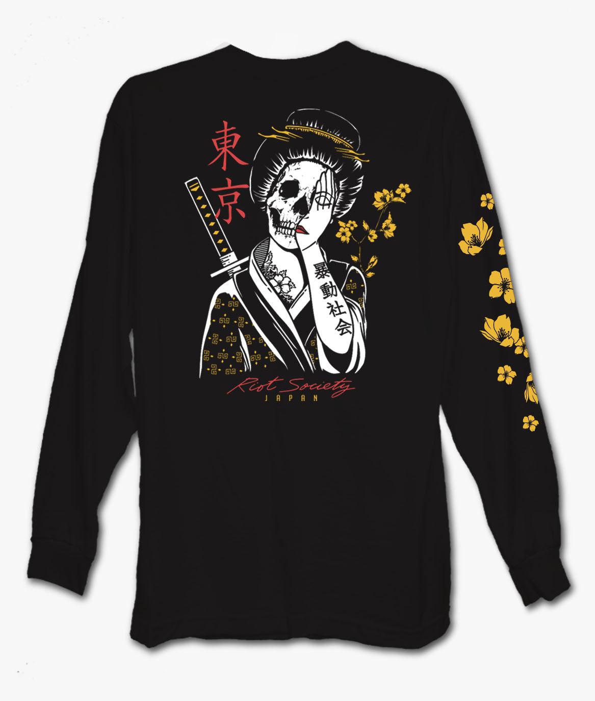 Geisha Shame Mens Long Sleeve T-Shirt - Black - S - Riot Society
