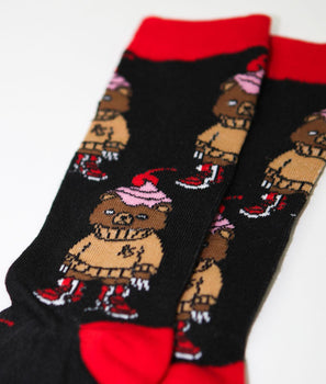 Sugee Kanji Bear Cupcake Premium Knitted Crew Socks - OS - Riot Society