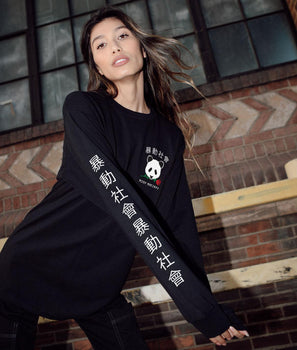 Panda Rose Womens Long Sleeve Tee - S - Riot Society